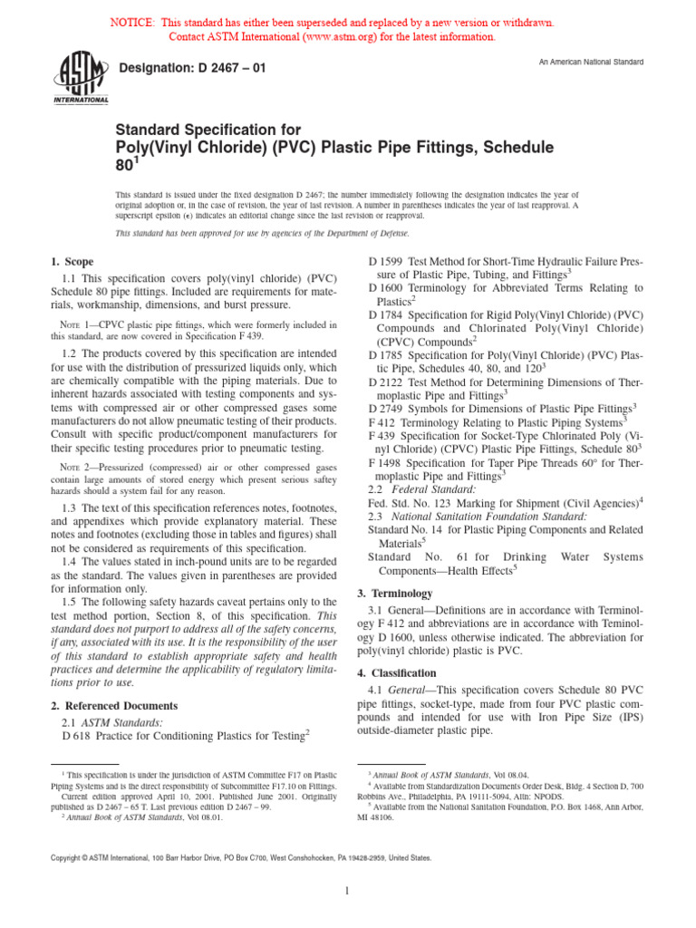 Poly (Vinyl Chloride) (PVC) Plastic Pipe Fittings, Schedule 80 | PDF ...