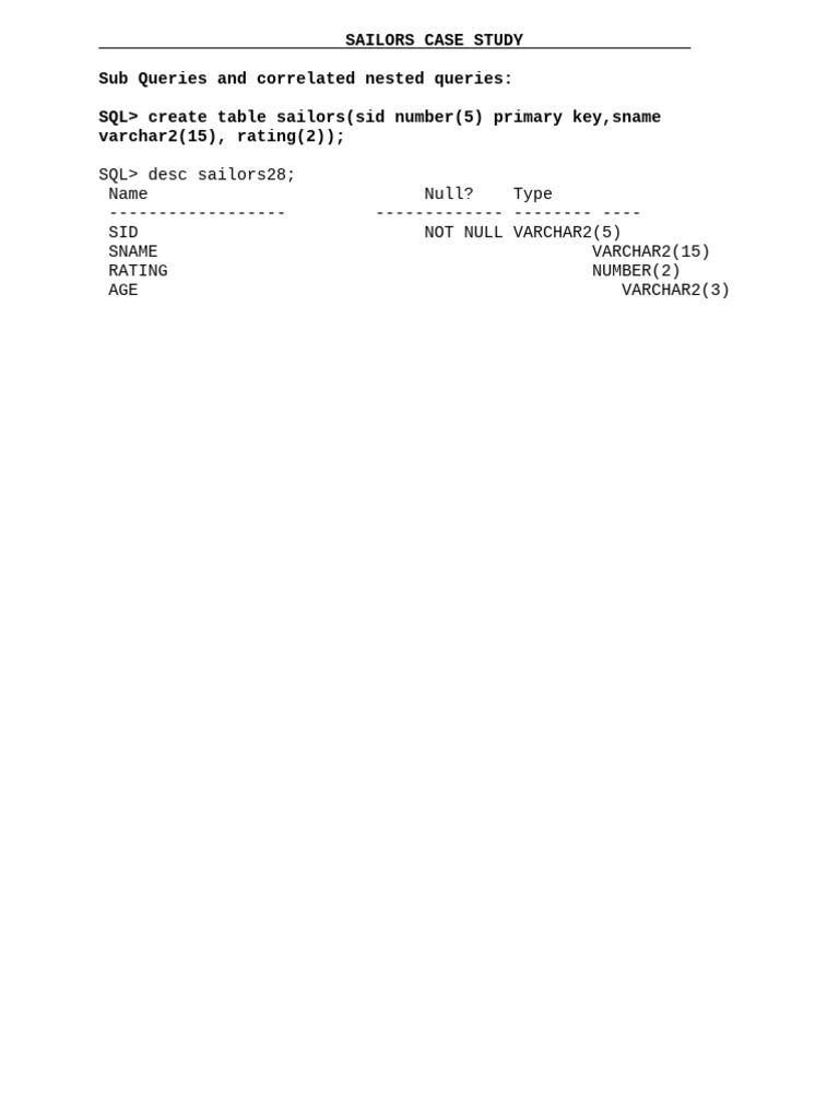 Sailors SQL Case Study Analysis | PDF | Data Model | Databases