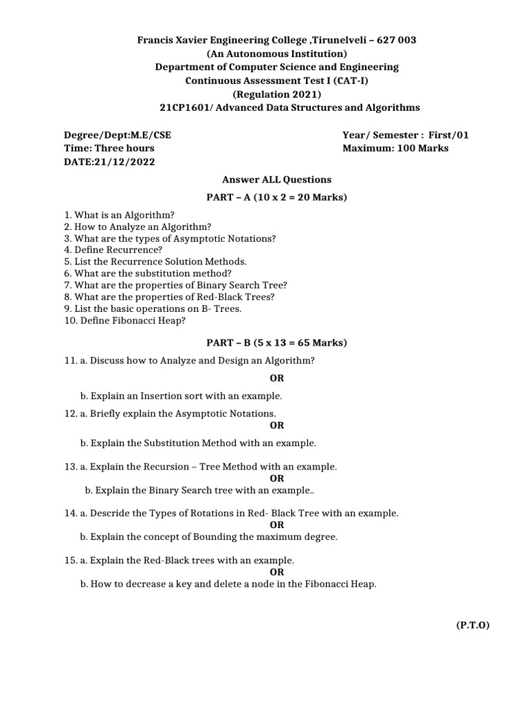 Advanced Data Structures Exam Guide | PDF