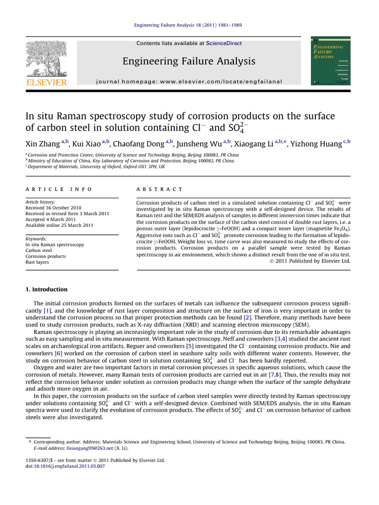 In Situ Raman Study of Carbon Steel Corrosion | PDF | Rust | Corrosion