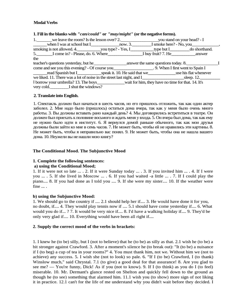 Modal Verbs and Conditional Moods Exercises | PDF | Grammar | Linguistics