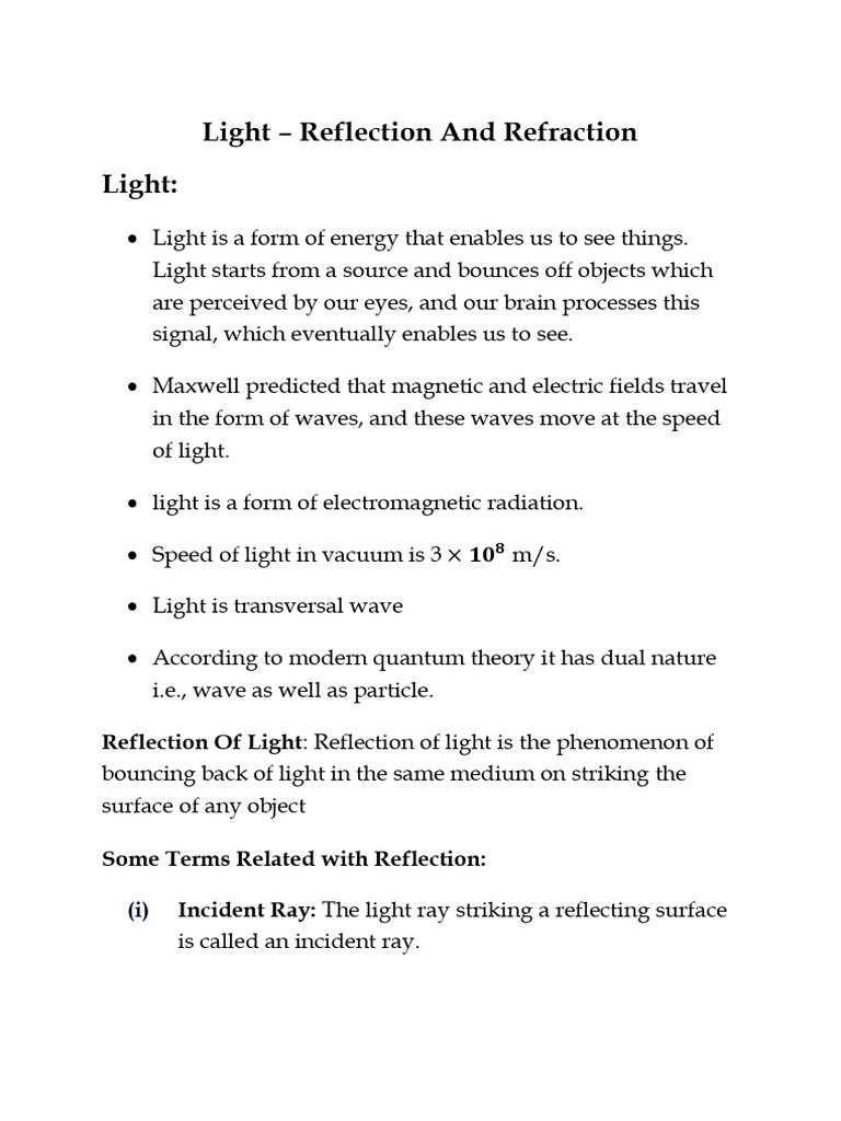 Light: Reflection and Refraction Guide | PDF | Mirror | Reflection ...