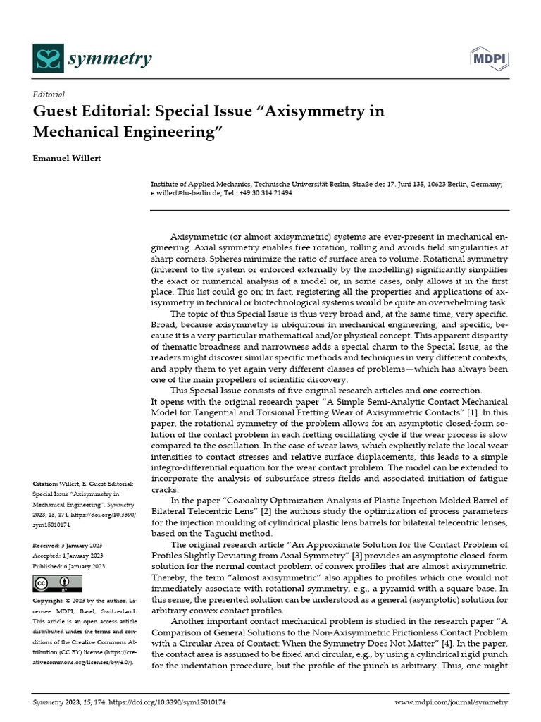 Guest Editorial Special Issue Axisymmetry in Mecha | PDF | Wear ...