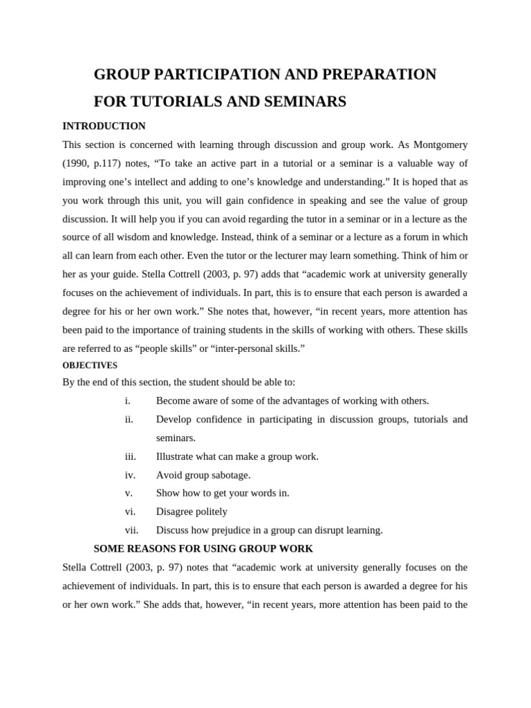 Group Participation and Preparation For Tutorials and Seminars | PDF ...