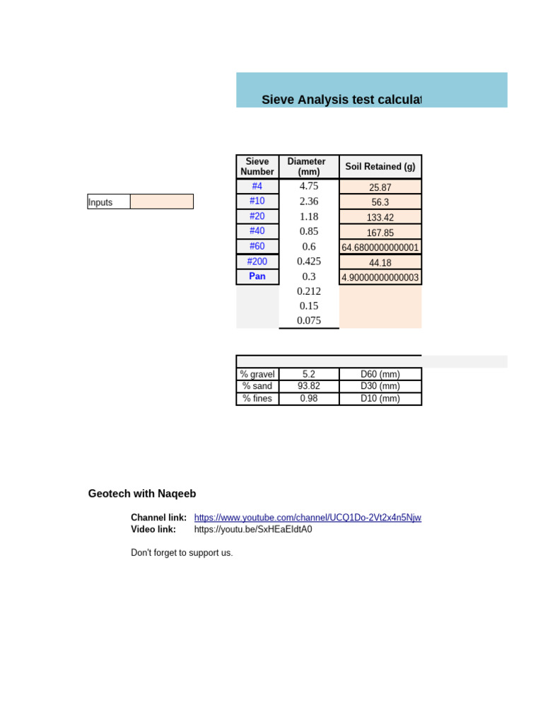Sieve Analysis Calculation Results | PDF | Sedimentology | Earth Sciences