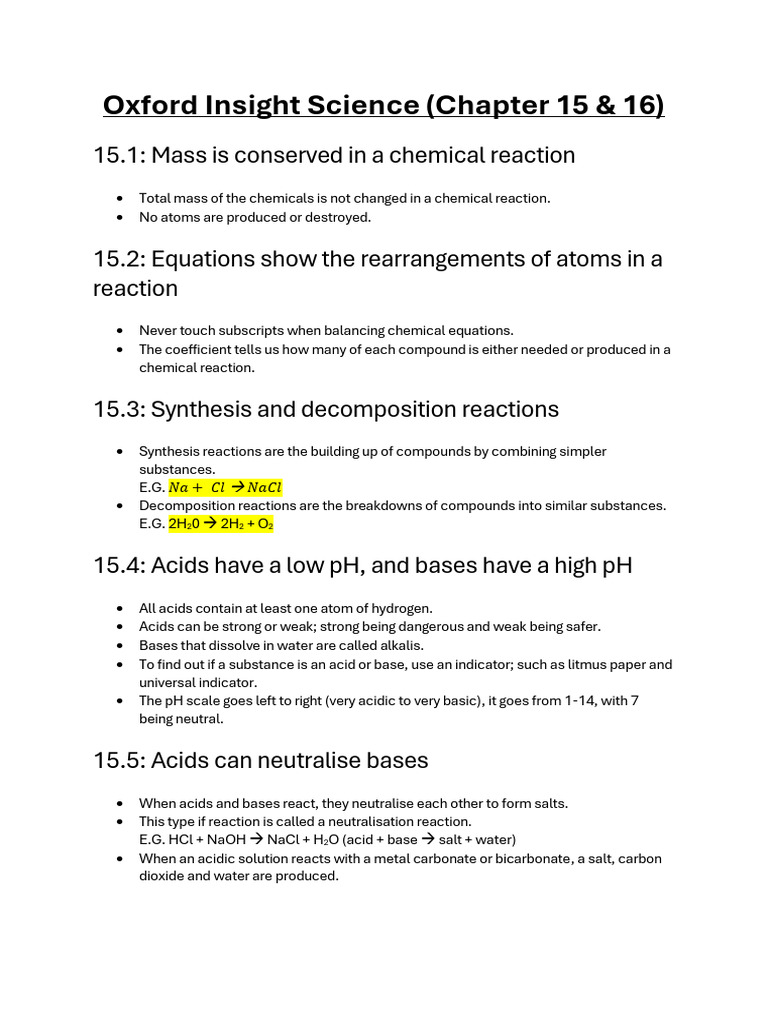 Chemical Reactions: Types and Principles | PDF | Chemical Reactions ...