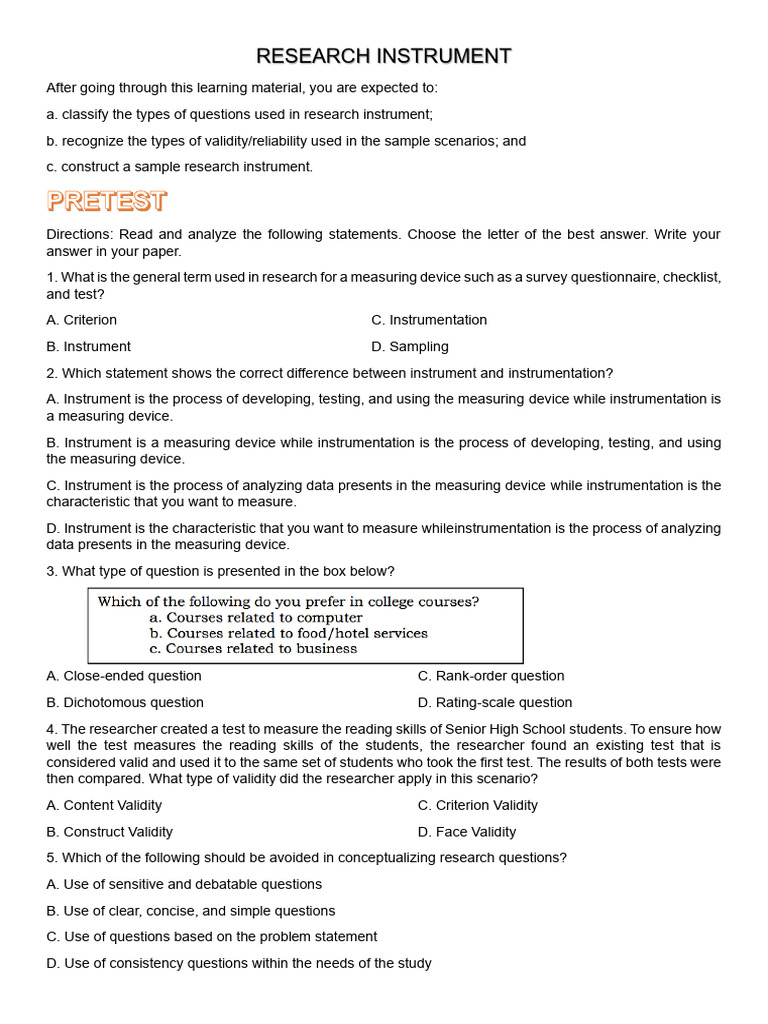 Research Instrument Development Guide | PDF | Validity (Statistics ...