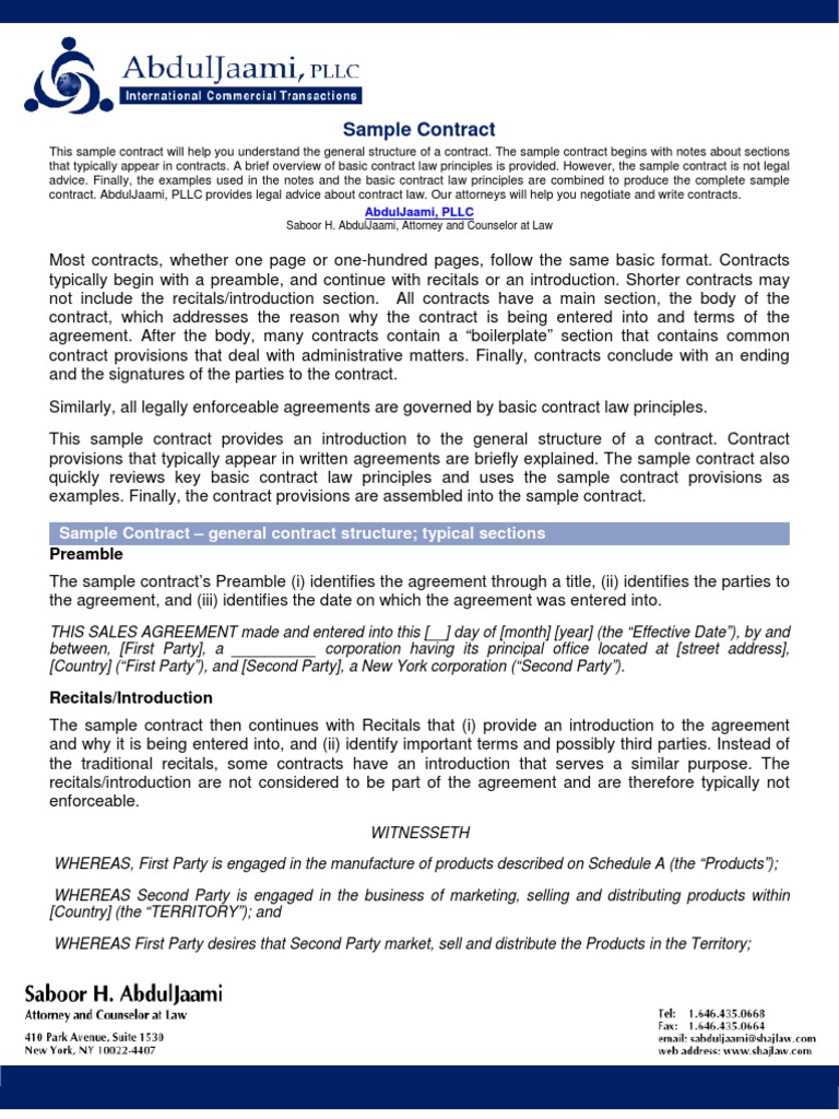 Sample Contract Structure Overview | PDF