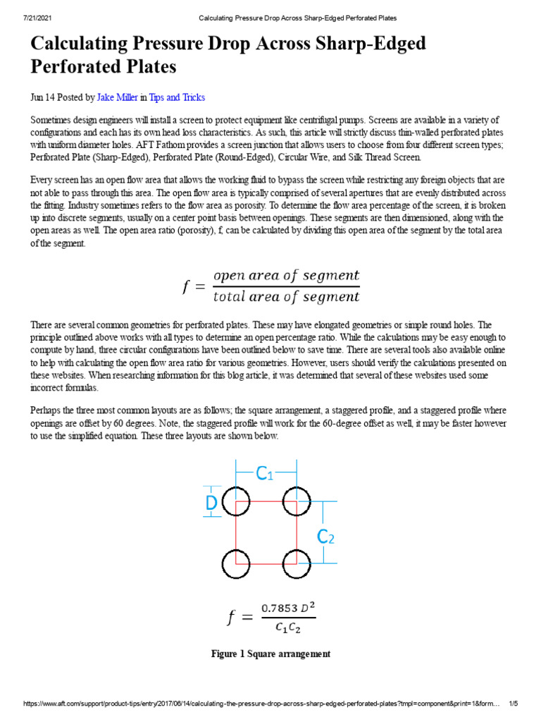 Pressure Drop Calculation for Perforated Plates | PDF | Area | Chemical ...