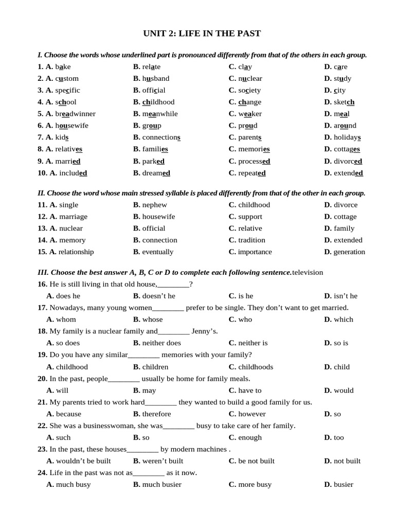 Life in the Past: Unit 2 Exercises | PDF