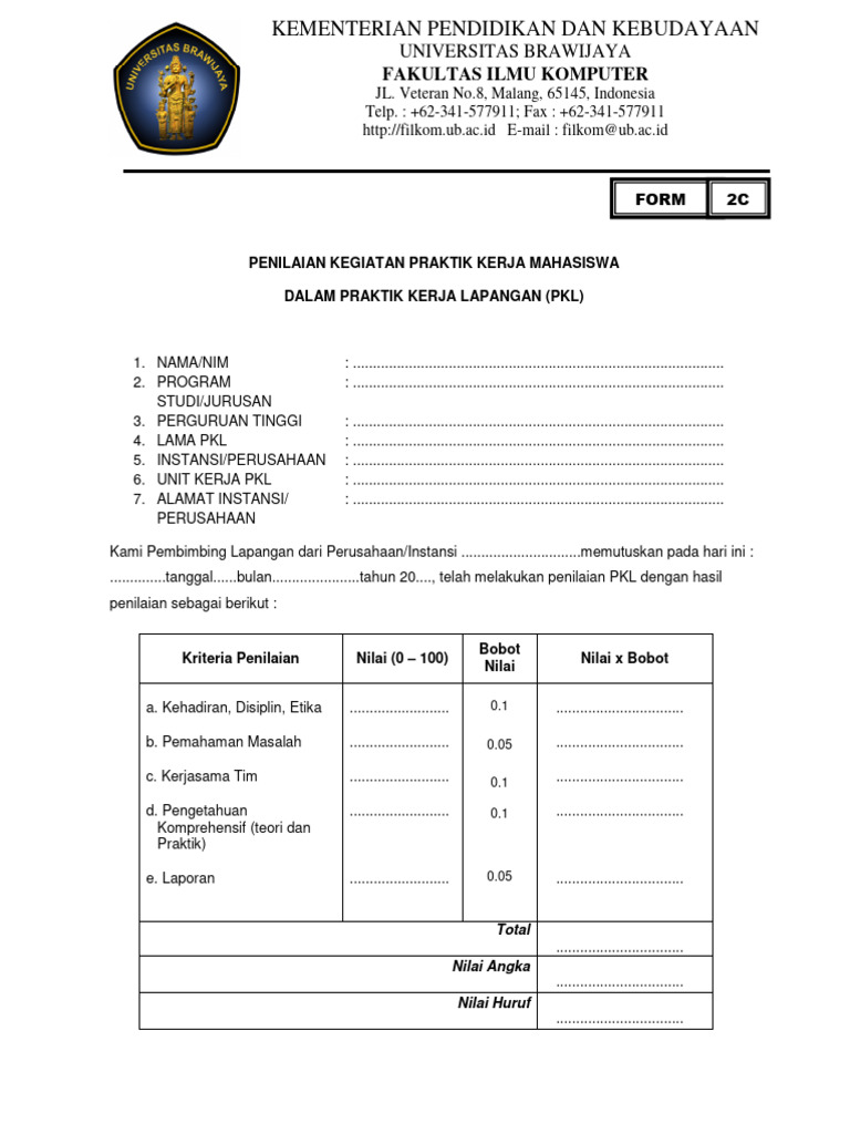 Form 2C (Penilaian Dari Perusahaan-Instansi) Salviko Israfi | PDF