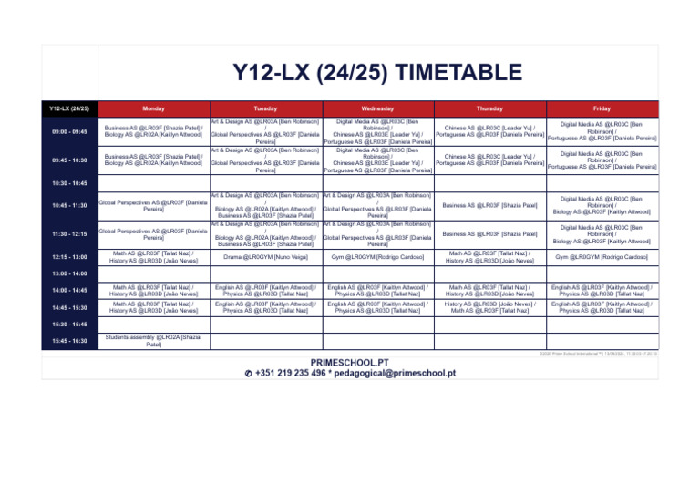 Y12-Lx (24/25) Timetable | PDF