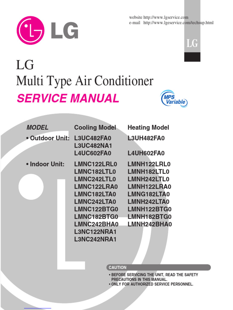 LG Multi Type AC Service Manual | PDF | Air Conditioning | Electric Motor