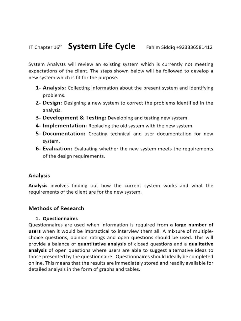 As A Level IT 9626 CH 16 System Life Cycle | PDF