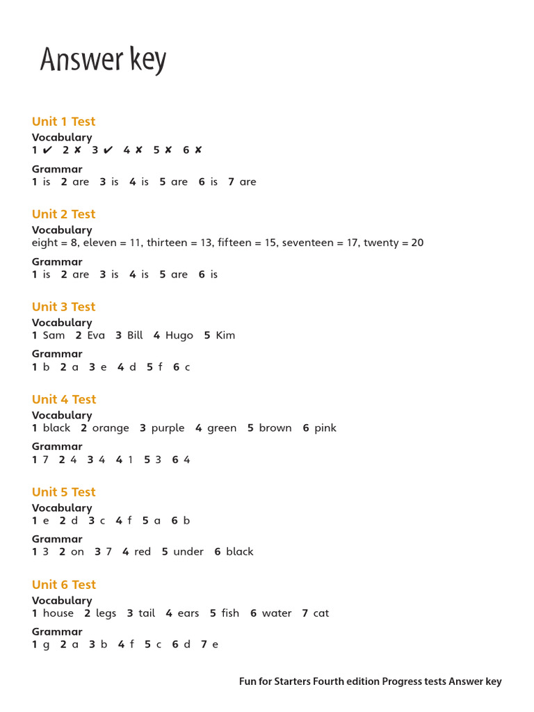 Fun for Starters Answer Key | PDF