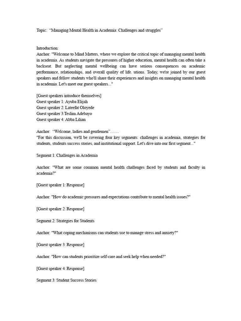 Mental Health Strategies in Academia | PDF | Mental Health ...