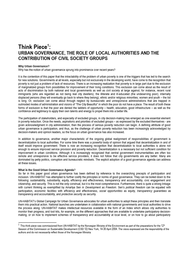 Urban Governance and Poverty Reduction | PDF | Governance ...