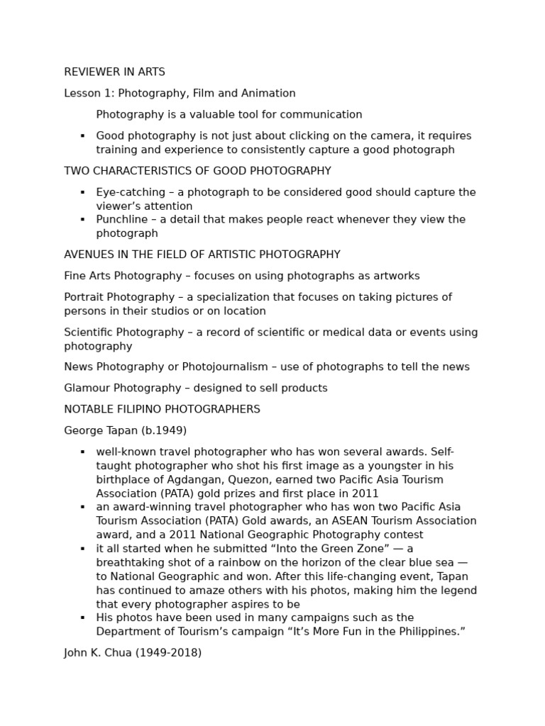 Reviewer in Arts | PDF | Filmmaking | Animation