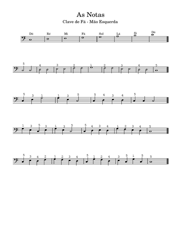 Notas da Clave de Fá para Mão Esquerda | PDF
