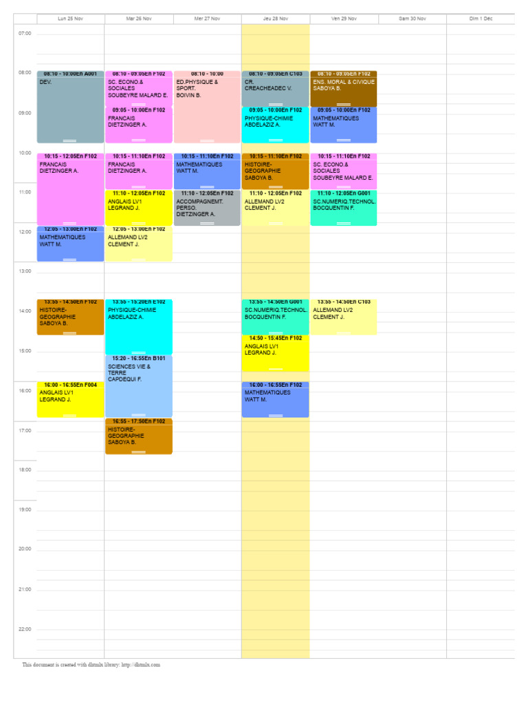 Emploi du temps des cours 2023 | PDF