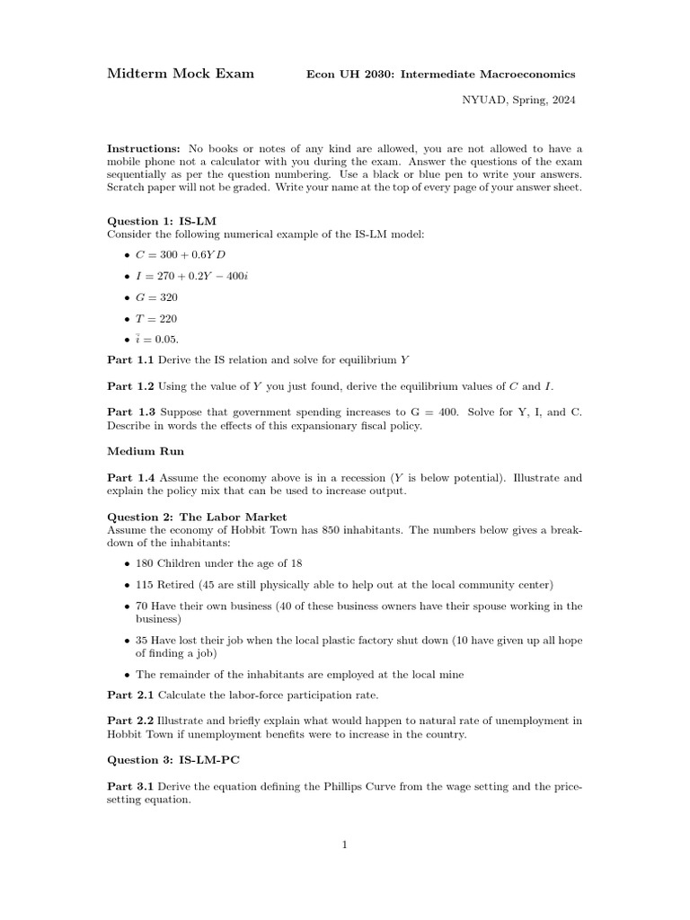 Intermediate Macroeconomics Midterm Exam | PDF