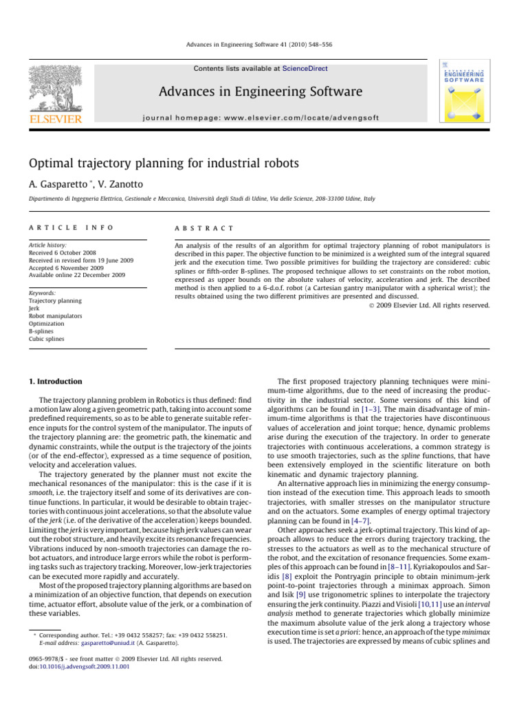 Optimal Trajectory Planning For Industrial Robots | PDF | Kinematics ...