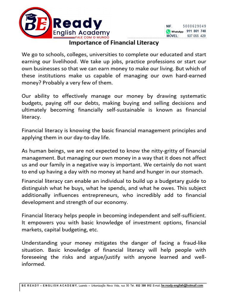 Importance of Financial Literacy | PDF | Financial Literacy | Literacy