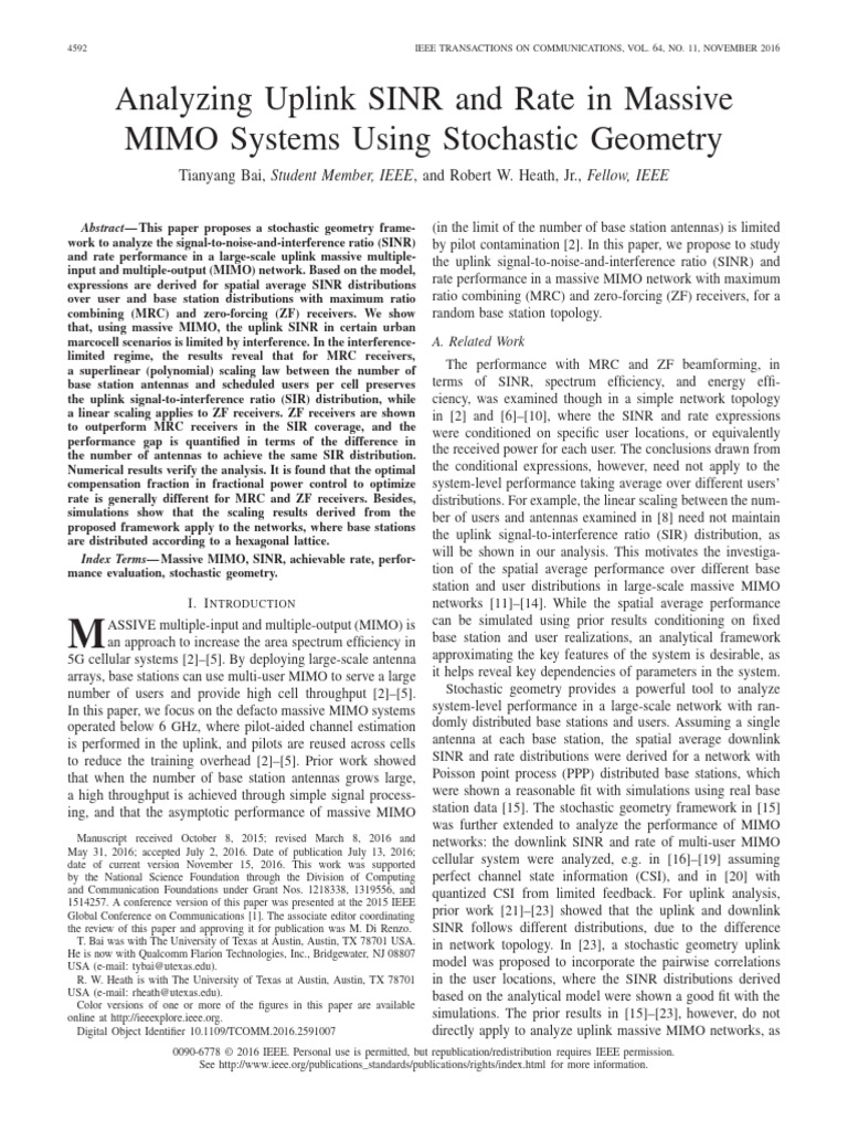 Analyzing Uplink SINR and Rate in Massive MIMO Systems Using Stochastic ...