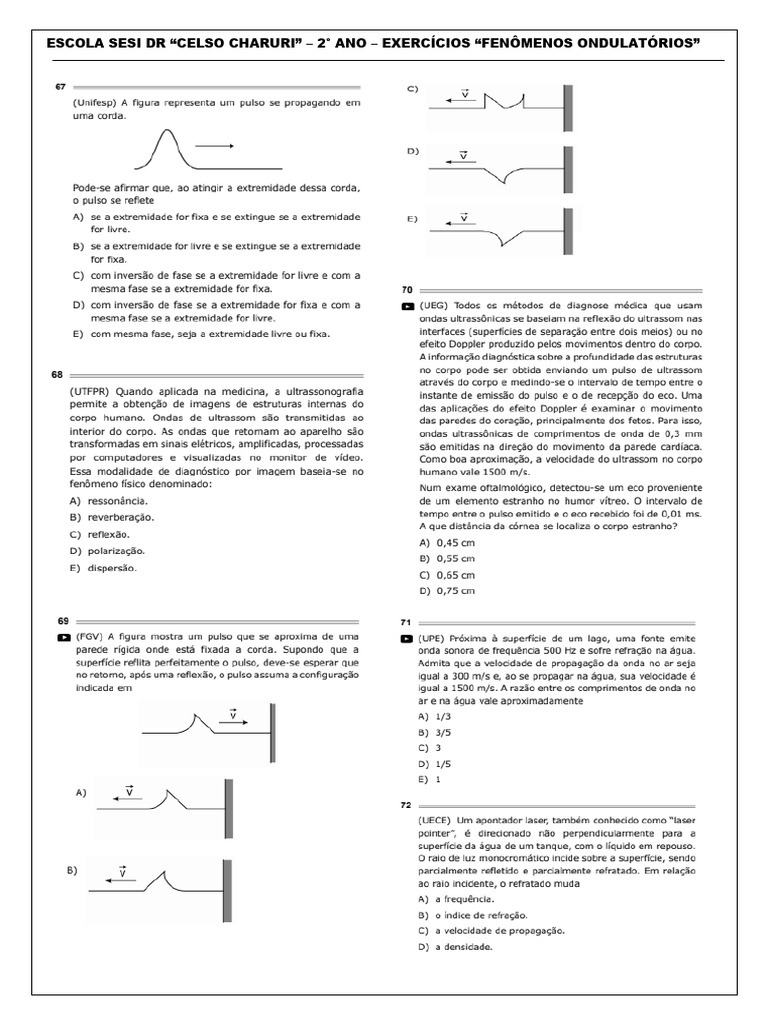 Exercícios sobre Fenômenos Ondulatórios | PDF