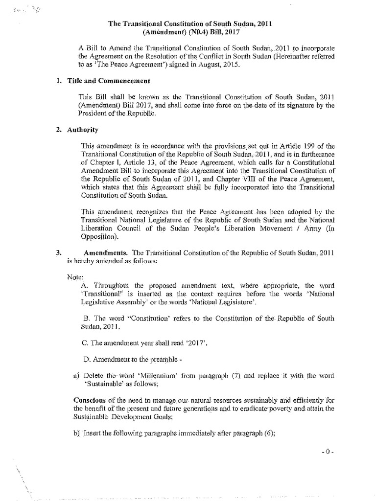 South Sudan Transitional Constitution Amendment | PDF | Constitutional ...
