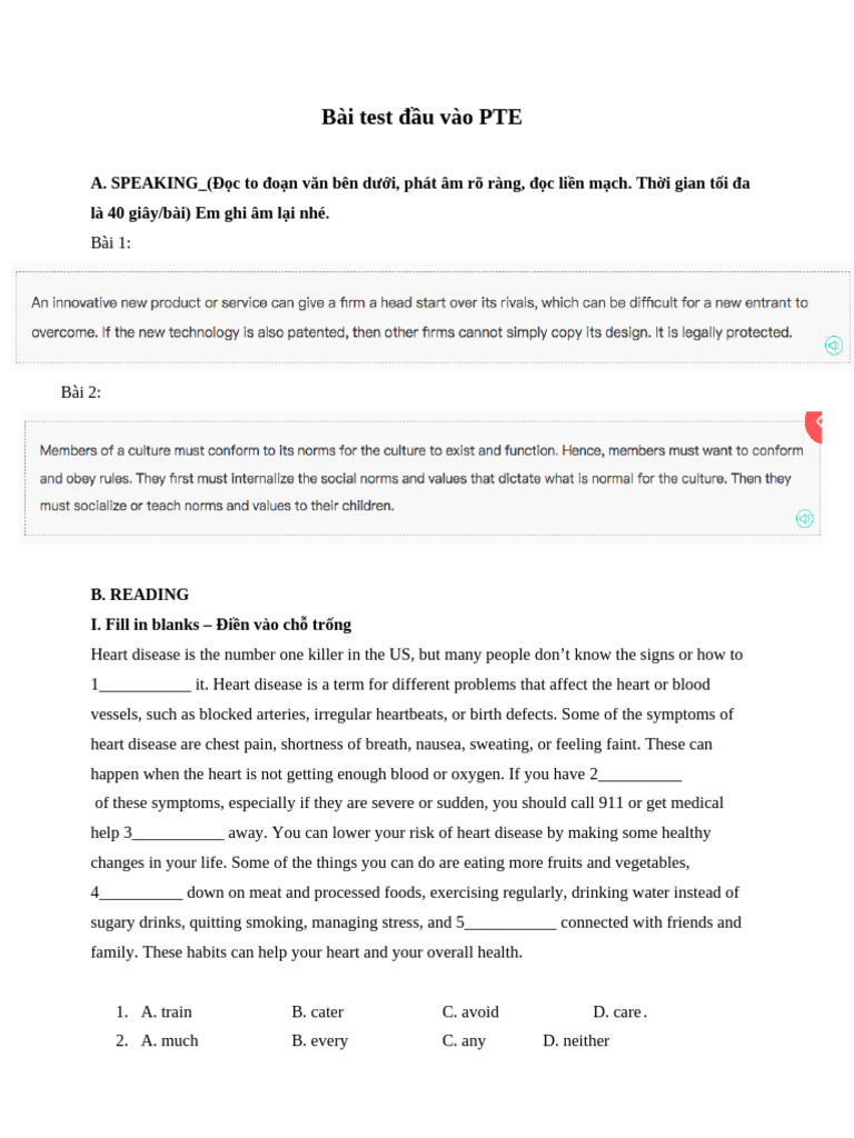 PTE Entrance Test Practice Guide | PDF | Coronary Artery Disease | Heart
