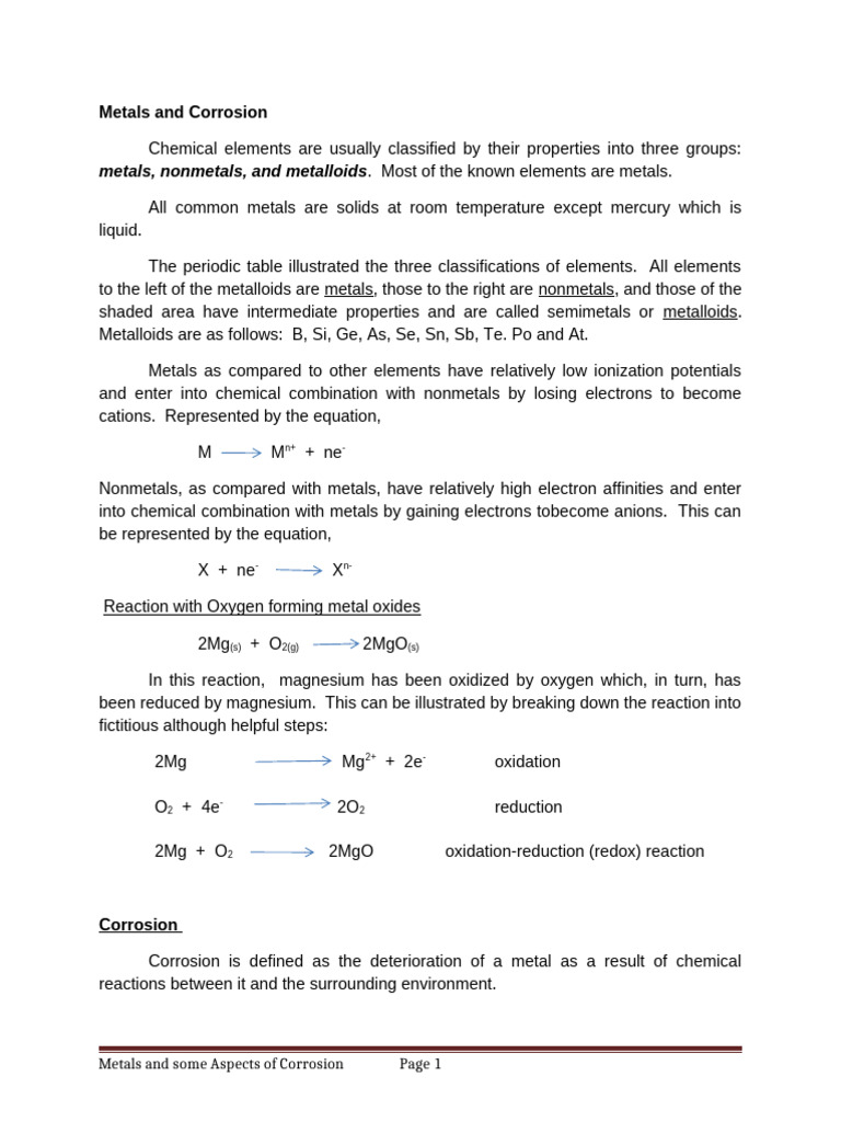 Expt 7 METALS and Some Aspects of Corrosion Background | PDF | Rust | Redox