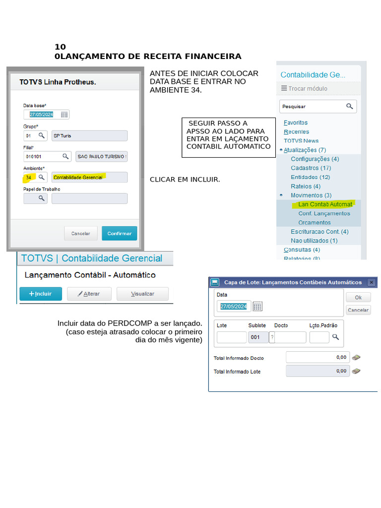 Lançamento de Receita Financeira Passo a Passo | PDF