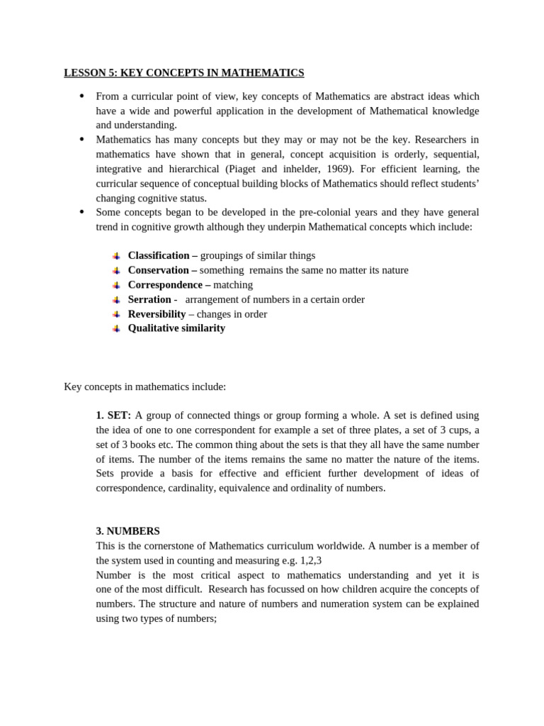 Lesson 5-Key Concepts in Mathematics - 1 | PDF | Numbers | Function ...
