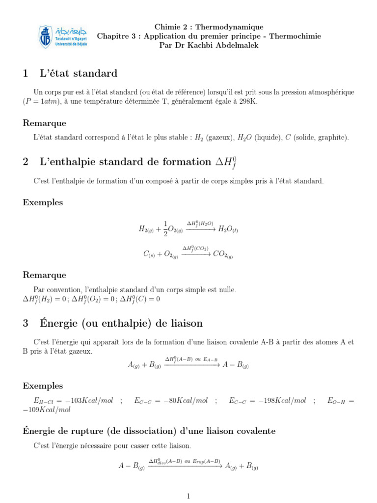 Enthalpie et Thermochimie en Chimie | PDF | Enthalpie | Les branches de ...