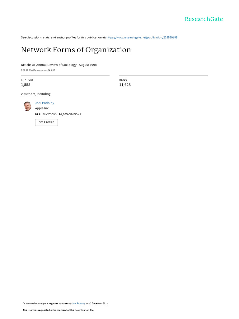 Network Forms of Organization | PDF | Sociology | Economics