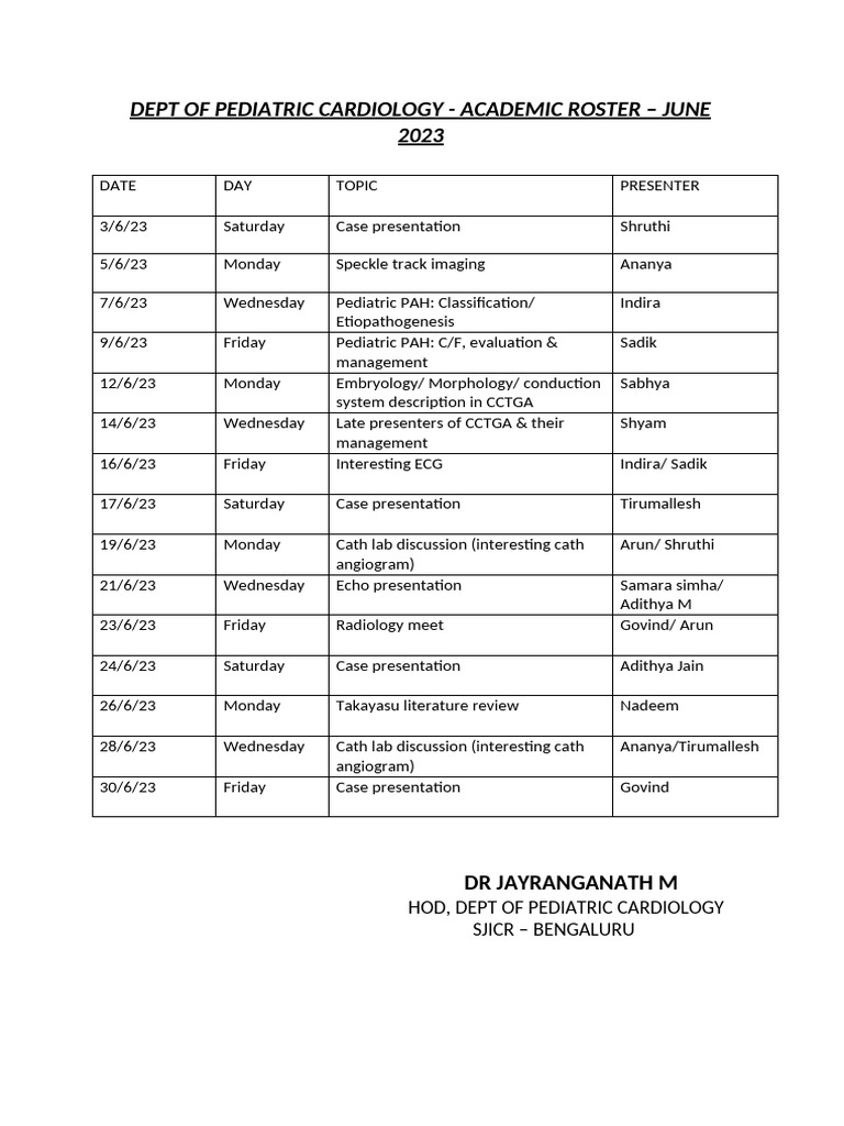 Academic Rota - June 23 | PDF