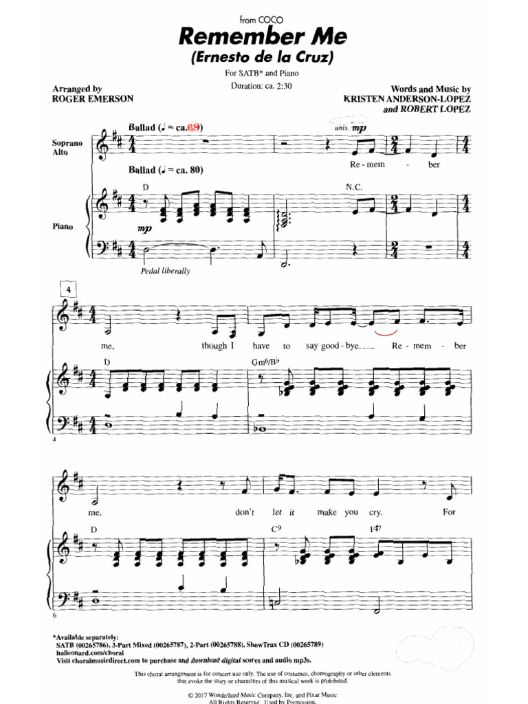 Remember Me SATB Choral Arrangement | PDF