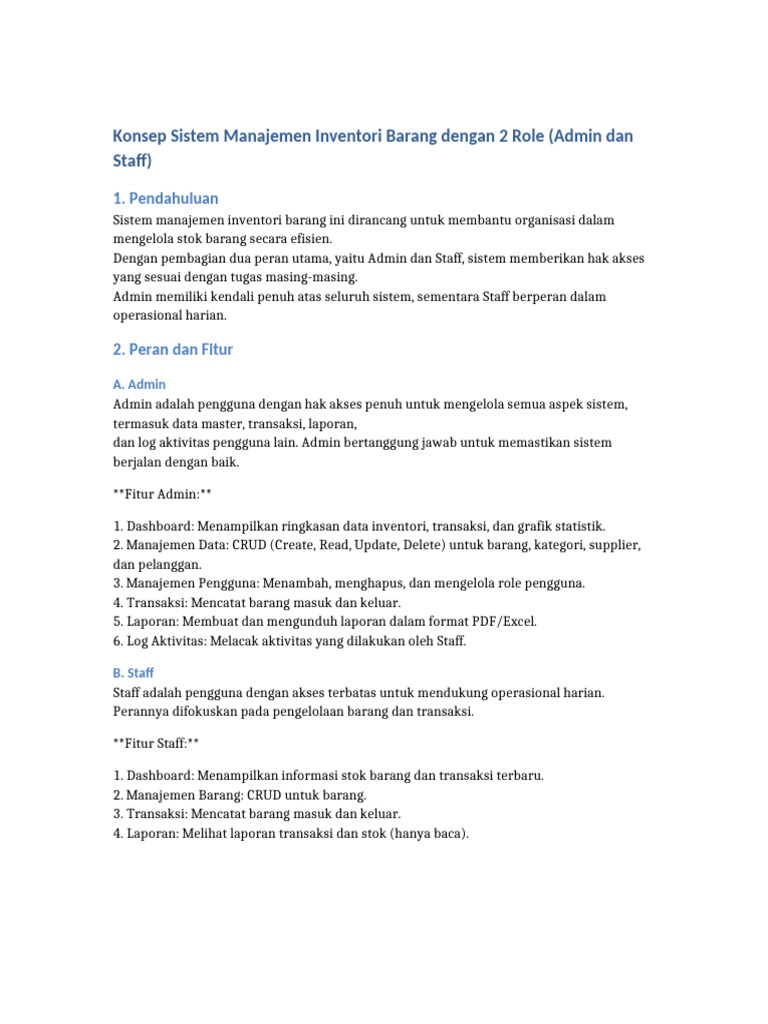 Sistem Manajemen Inventori: Admin & Staff | PDF