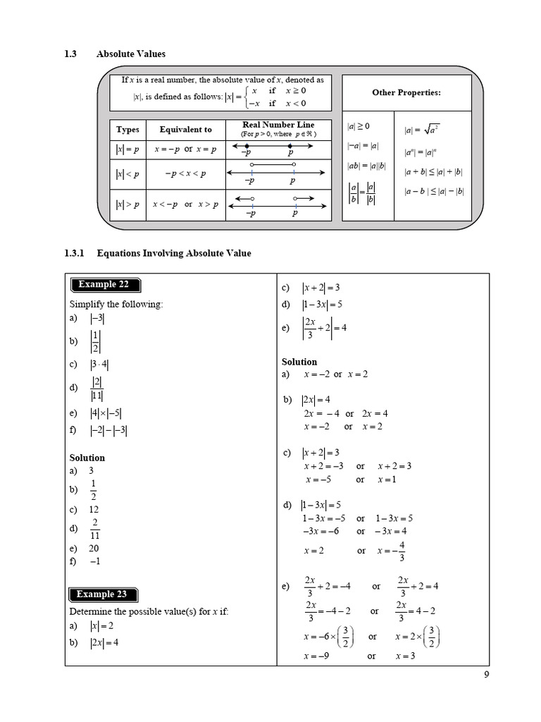 9-13 1.3a Absolute Values New | PDF | Inequality (Mathematics ...