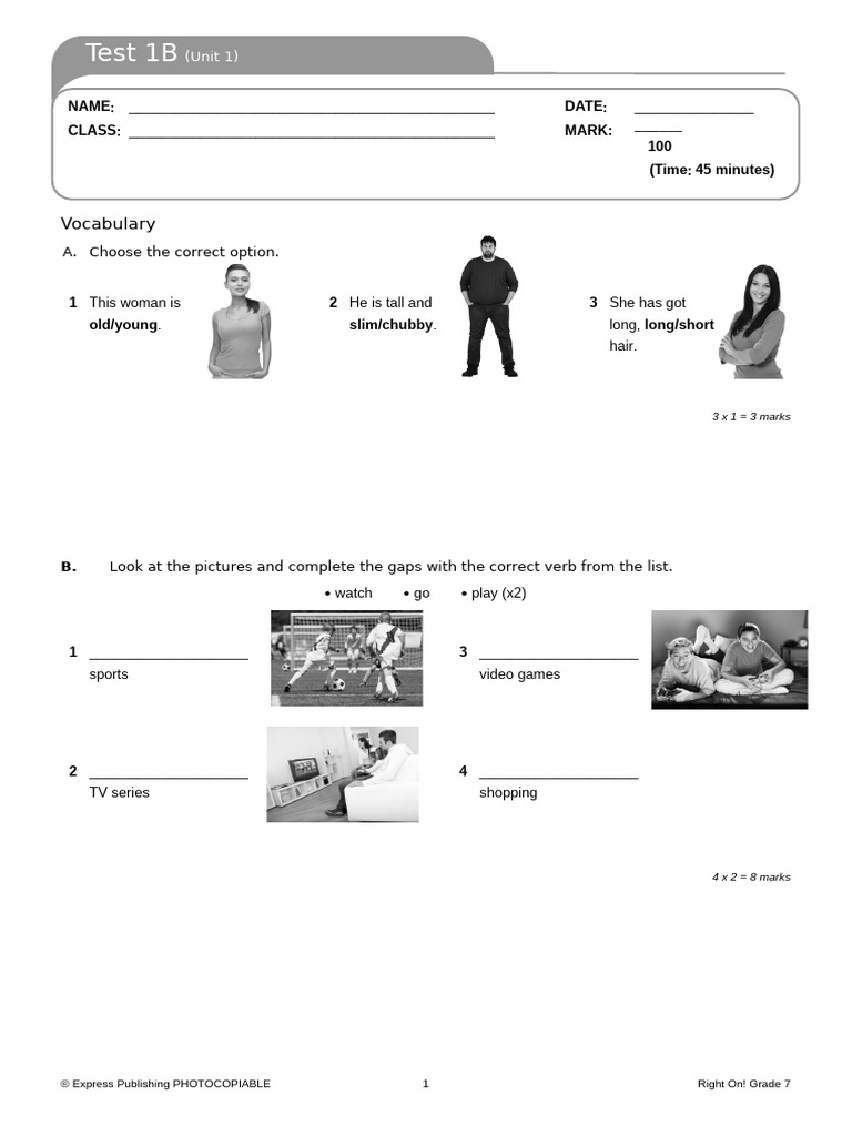 Grade 7 Unit 1 Test 1B | PDF | Linguistics