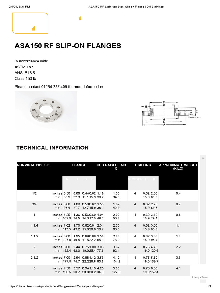 ASA150 RF Stainless Steel Slip On Flange - DH Stainless | PDF | Plumbing