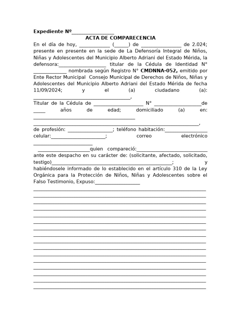 Acta de Comparecencia Voluntaria | PDF | Gobierno y personalidad | Justicia