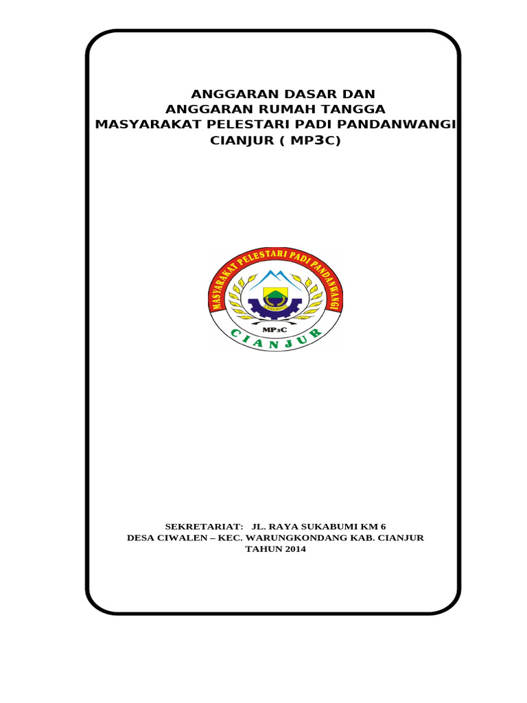 Anggaran Dasar MP3C Cianjur 2014 | PDF
