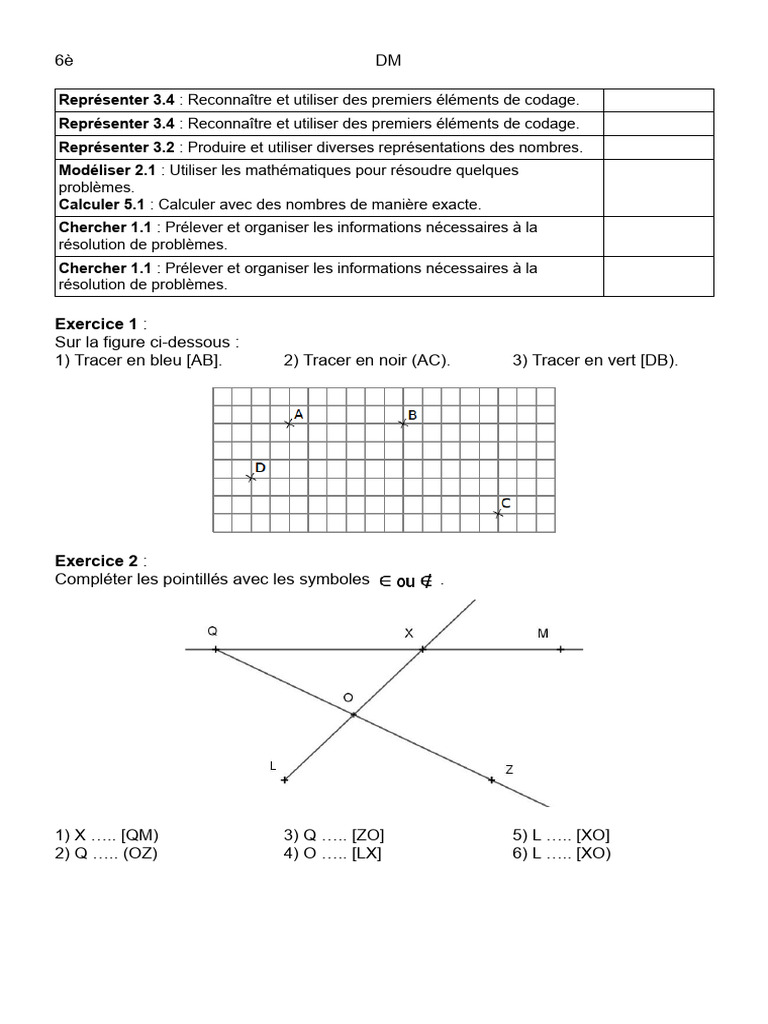 DM de Maths 6ème : Exercices et Corrections | PDF