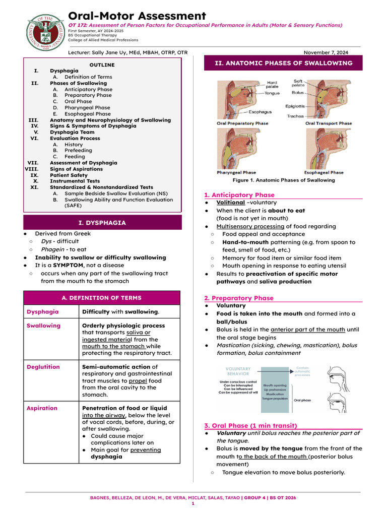 Oral-Motor Assessment for Dysphagia | PDF | Clinical Medicine