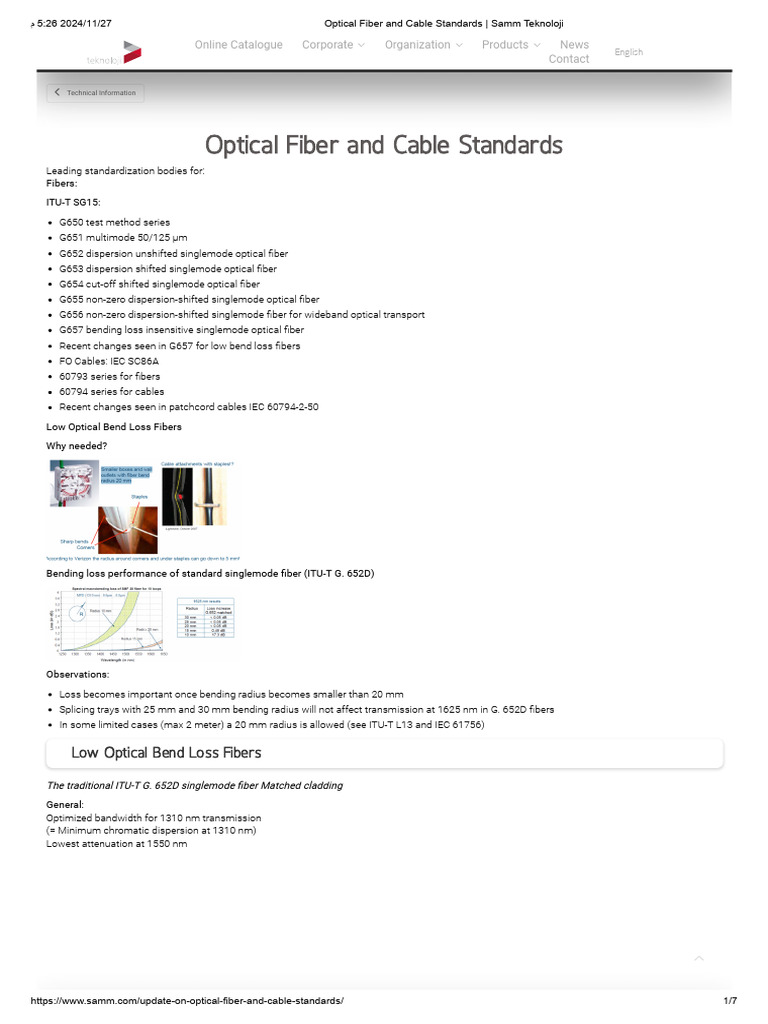 Optical Fiber and Cable Standards - Samm Teknoloji | PDF | Optical ...