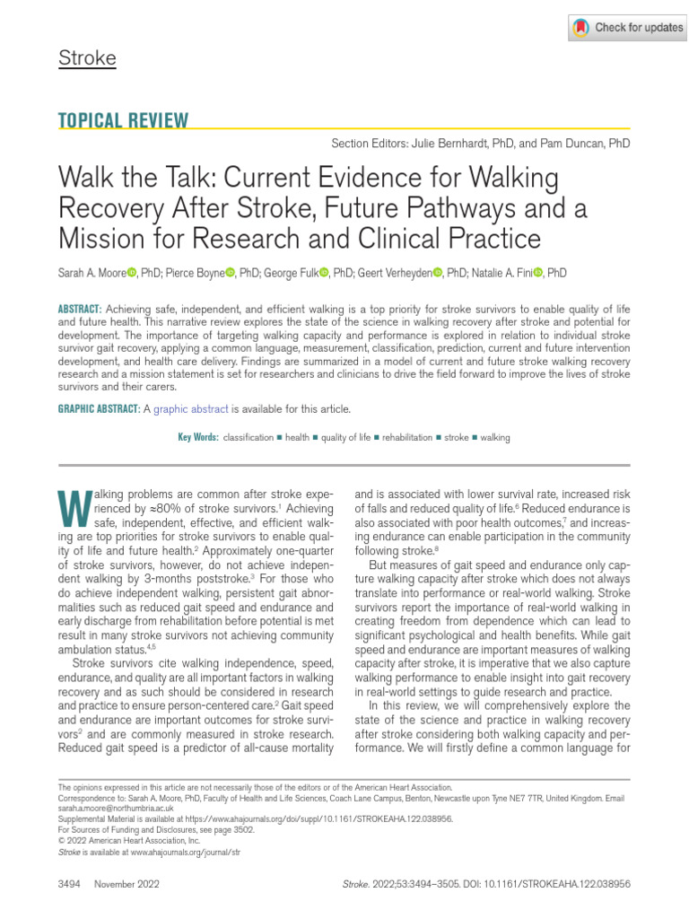 Walking Recovery After Stroke: Evidence Review | PDF | Stroke | Walking