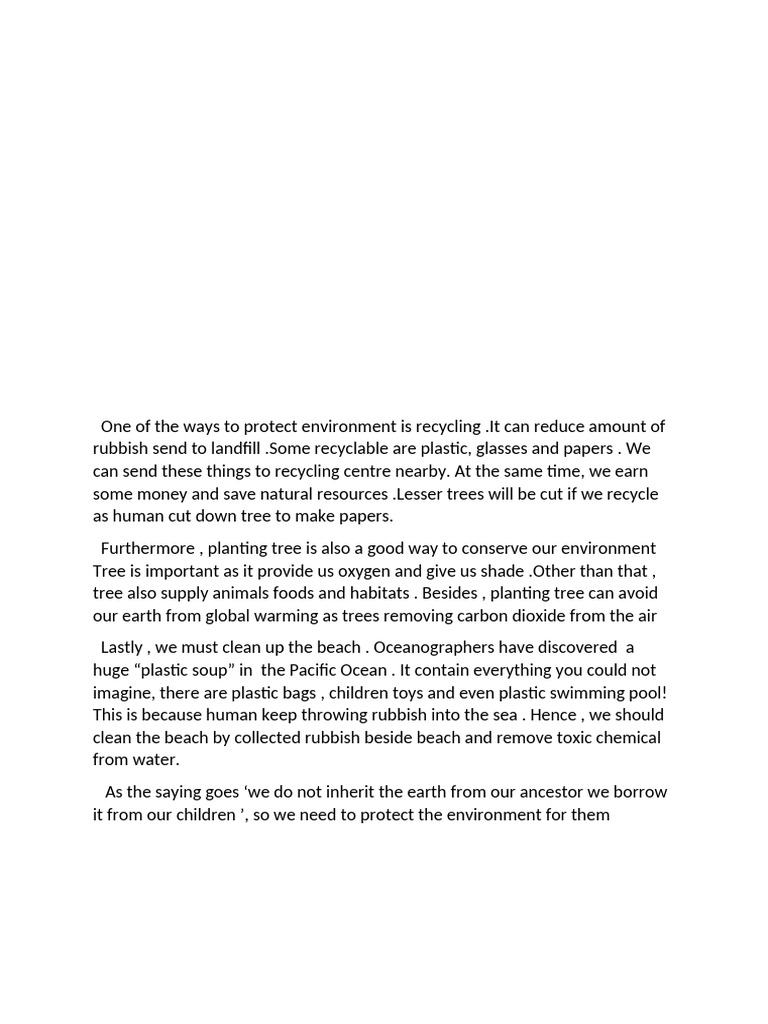 One of The Ways To Protect Environment Is Recycling | PDF