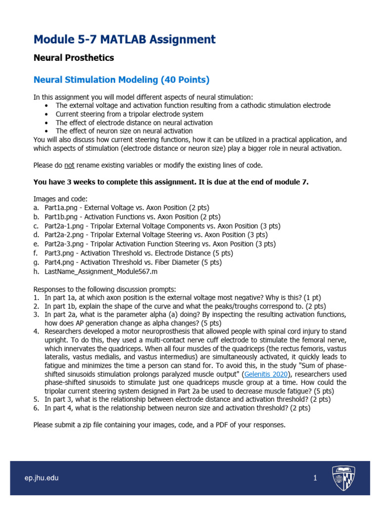 M567 MATLAB Assignment Fall23 | PDF | Axon | Electrode